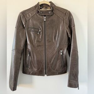 Laundry by Shelli Segal Leather Moto Jacket Chocolate Brown, Size Small